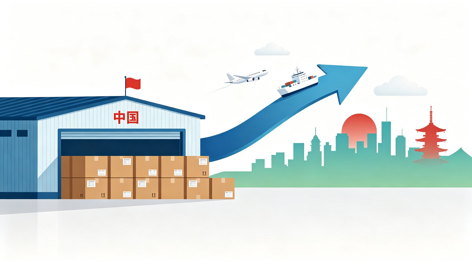 中国から日本への輸入代行・物流のイメージ