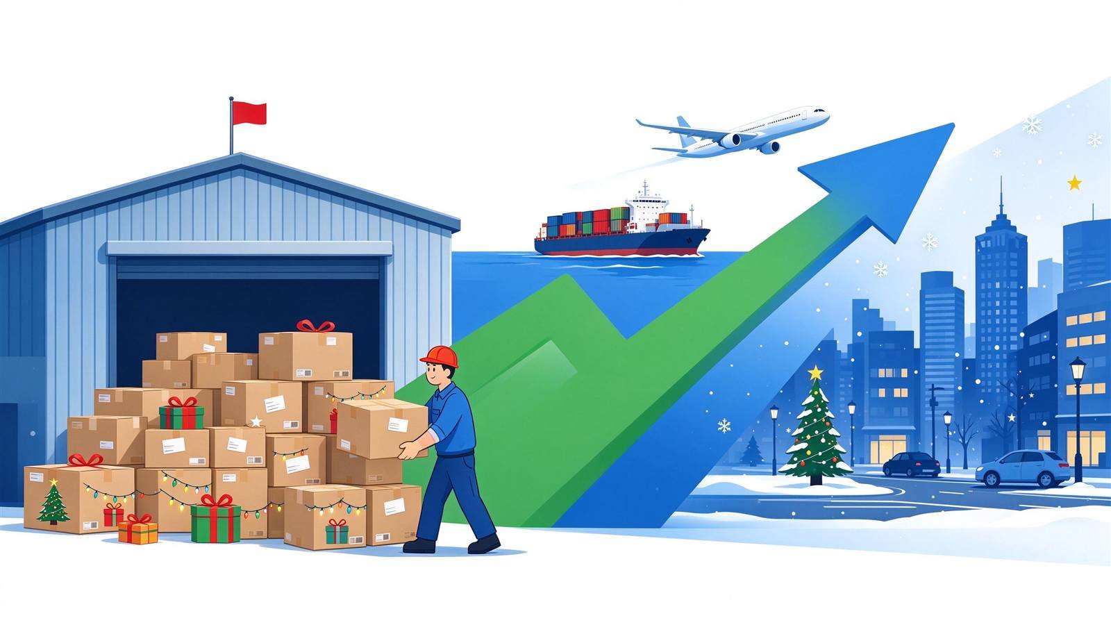 年末商戦・クリスマスに向けて中国で仕入れをするイメージ